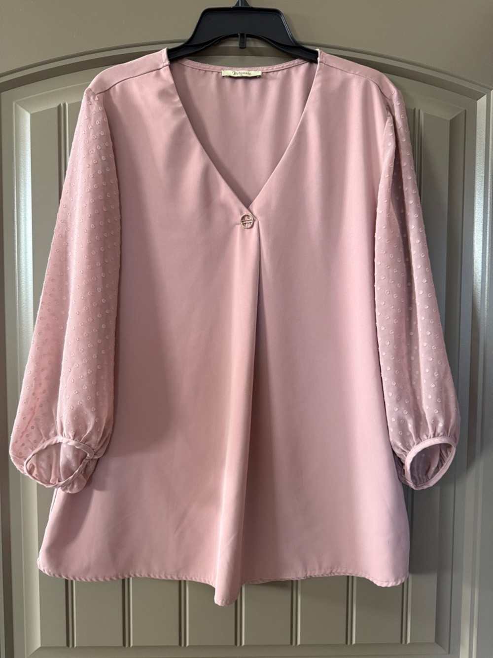 Women's Dusty Pink V-Neck Blouse with Button Detail